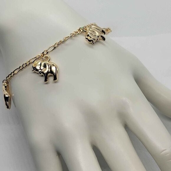 Brazilian 18k Gold Filled 5 Elephants Bracelet - Picture 1 of 5
